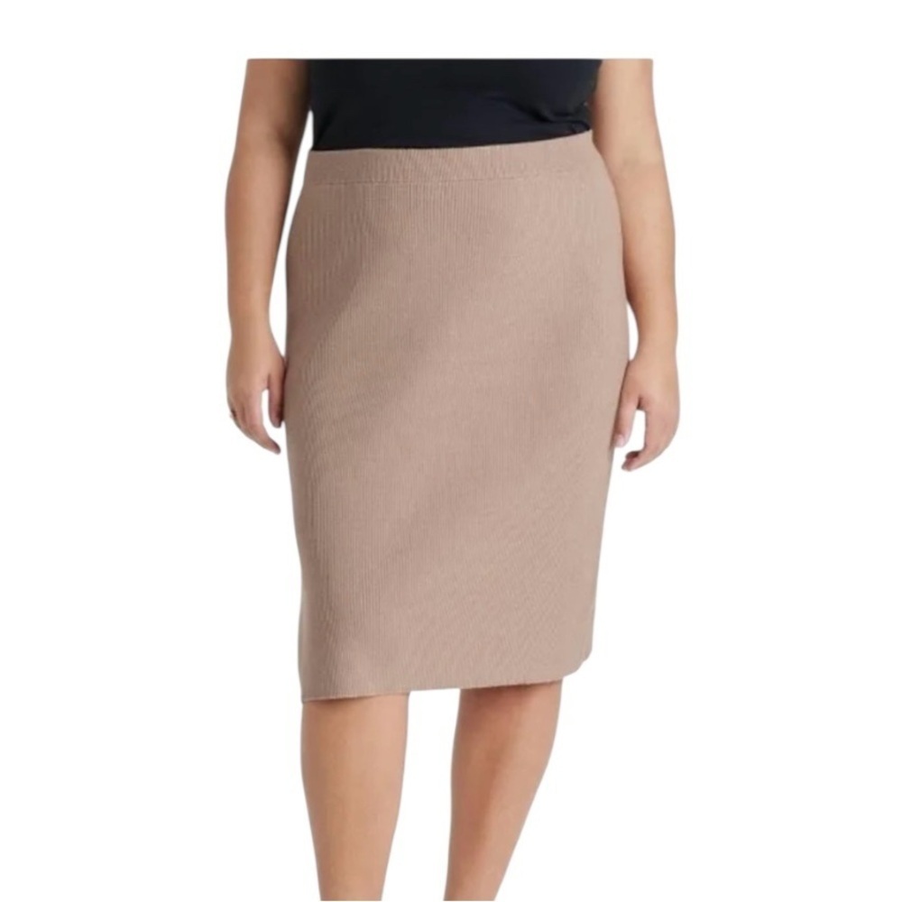 ❤️3/$15 NWT Ava & Viv Women's Midi Sweater Pencil Tan Skirt - 3X